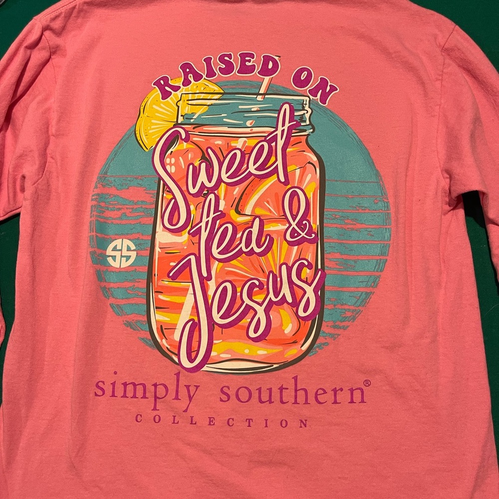This is a size large and pink Simply Southern long sleeve.